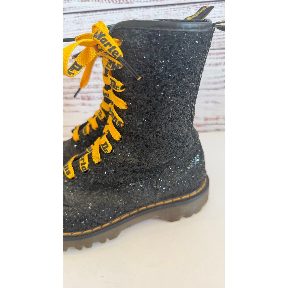 Dr. Martens Glitter Boots Mid Calf Combat Boots Logo Print Laces Lug Sole - Picture 3 of 15